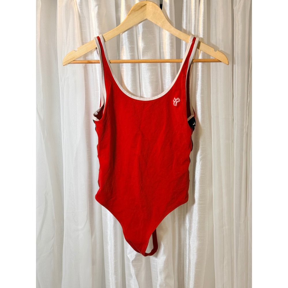 Tna Bodysuit Womens Small Red Logo Tape Scoop Neck Sleeveless